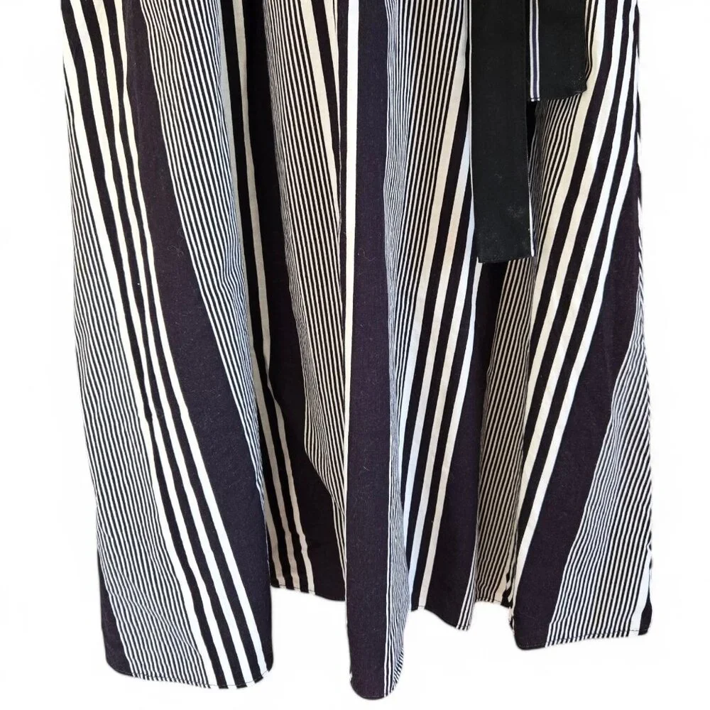 Vintage Brown & White Striped Midi Dress | Handmade 1980s Elastic Waist - Picture 16 of 16